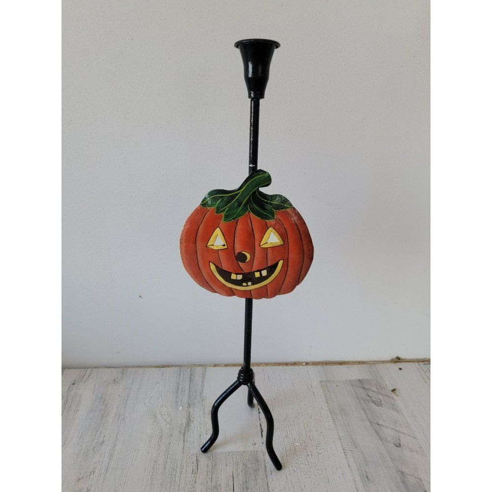 Vintage metal candle stick holder jack-o'-lantern pumpkin‎ Halloween